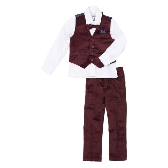 ISAAC MIZRAHI Burgundy Velvet Three-Piece Vest Set - Size 7 - Picture 1 of 2
